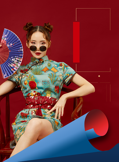 简约旗袍订制服装宣传促销海报背景