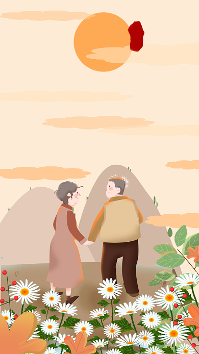 卡通创意插画重阳佳节手机海报模板背景