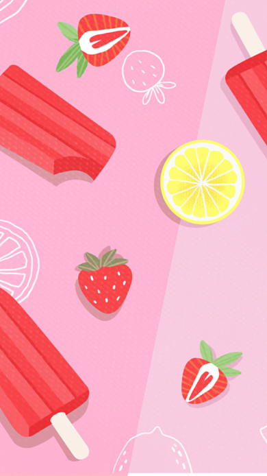 小清新草莓水果手机壁纸海报背景