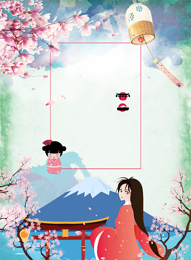 绘画大气日本之旅旅游广告印刷海报模板背景