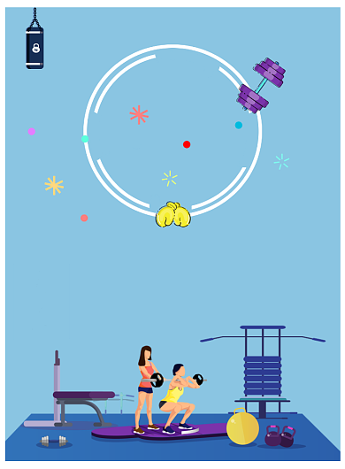 蓝色扁平矢量化运动健身印刷海报背景