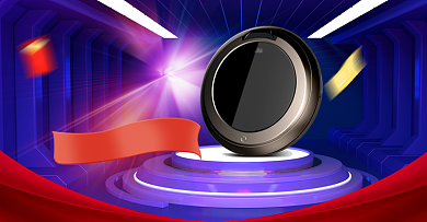 蓝色年货节扫地机器人促销海报背景