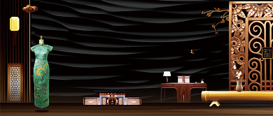 高贵复古新中式屏风旗袍雅致房地产广告微信公众号素材图片背景