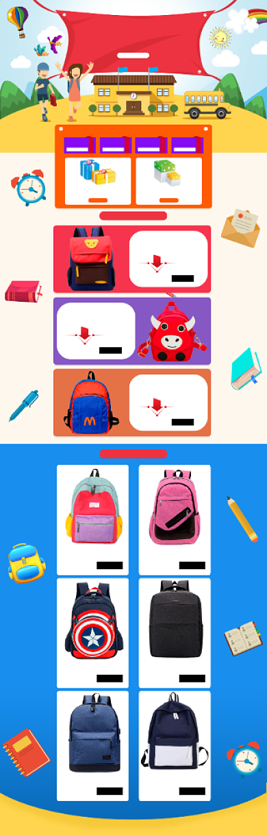 手绘卡通开学季书包促销电商首页背景