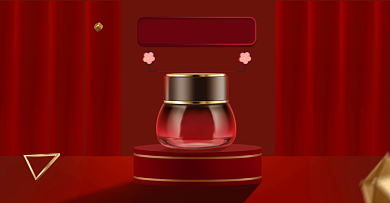 红色调年货节化妆品促销海报背景