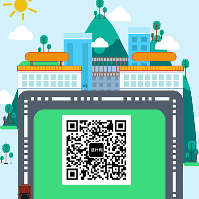 卡通创意城市风景二维码背景