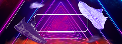 紫色霓虹灯效果运动鞋双11狂欢节促销海报背景