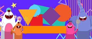 紫色卡通动物全城跨年公众号首图背景