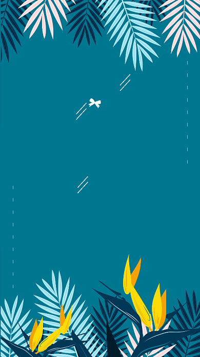 结婚邀请蓝绿色天堂鸟简约手机海报背景