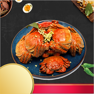 橙色红色紫红海鲜大闸蟹秋季海产直通车背景