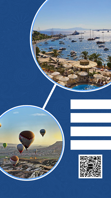 蓝色高清土耳其旅游宣传手机海报背景