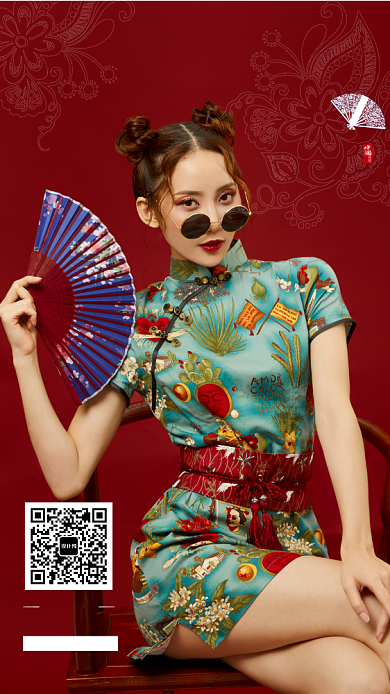 夏季新品首发旗袍国潮宣传海报背景