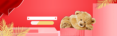 红色大气萌偶购物促销淘宝banner背景