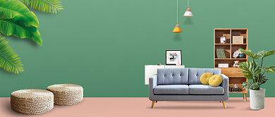 绿色清新家装绿植沙发温馨式房地产宣传广告微信公众号素材图片背景