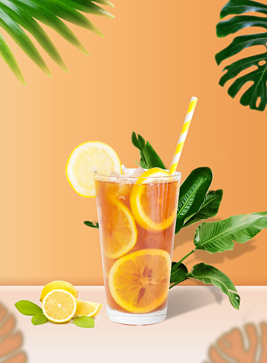 创新橙色简约夏季饮品海报背景