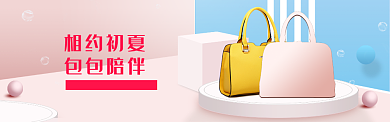 天猫双品节初夏包包粉蓝促销海报背景