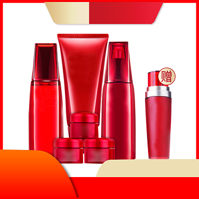 红色调化妆品双十二年终促销直通车背景