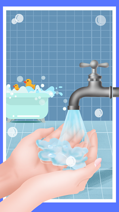 蓝色插画节约用水环保公益宣传手机海报背景