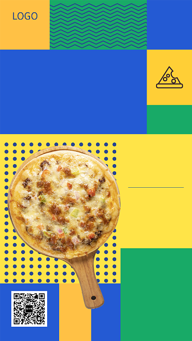创意简约拼色风格披萨餐饮美食宣传促销海报背景