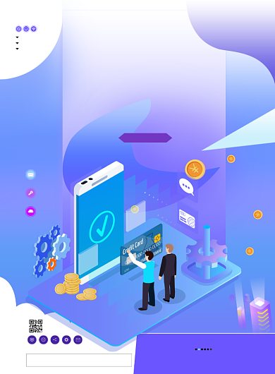 手机支付信息几何蓝色卡通人物清新印刷海报背景