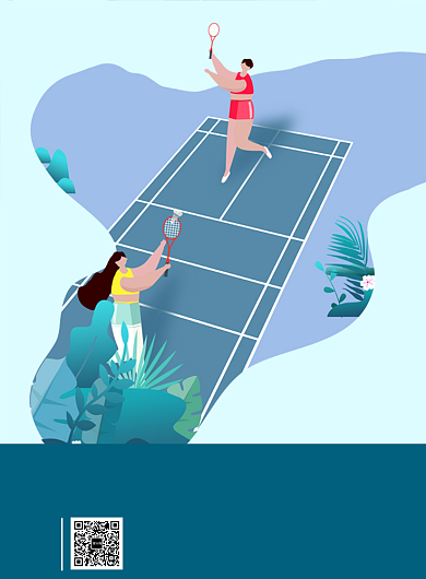 漫画风校园羽毛球赛印刷海报模板背景