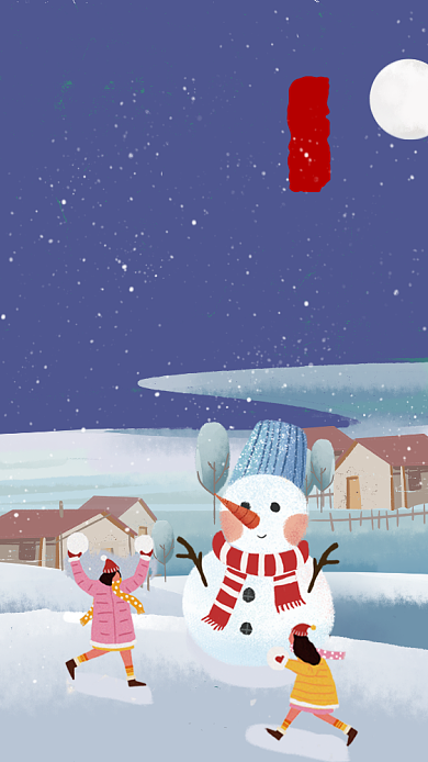 卡通可爱插画立冬节气手机海报模板背景