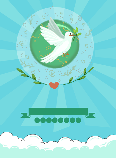 世界和平日绿色安全鸽子印刷海报背景