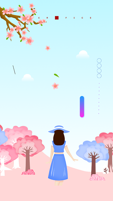 四月你好蓝天粉色女孩清新唯美卡通手机海报背景