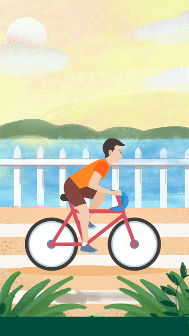 简约插画风生命不息运动不止骑行宣传海报背景