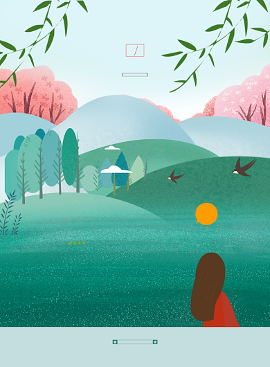 遇见春天赏花郊游绿色卡通印刷海报背景