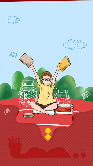 卡通读书日公益手机海报背景
