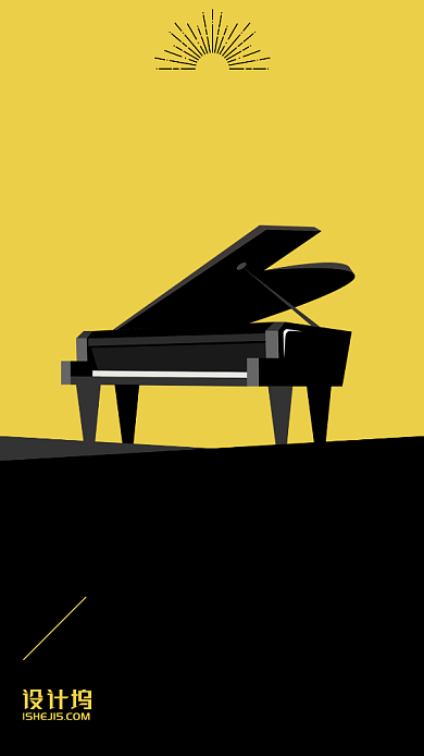 钢琴大师班黑色黄色手机海报背景
