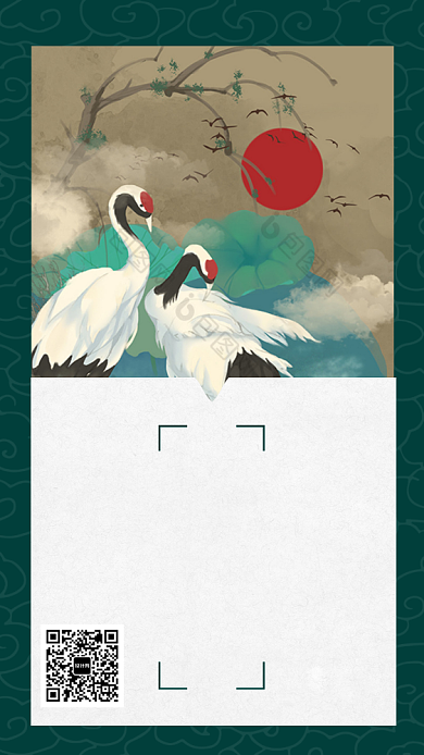 八月你好古风仙鹤中式简约日签海报背景