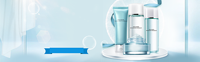 补水保湿护肤品美容简约蓝色淘宝banner背景