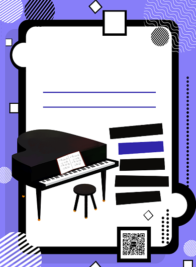 紫色扁平化孟菲斯乐器钢琴培训宣传海报背景