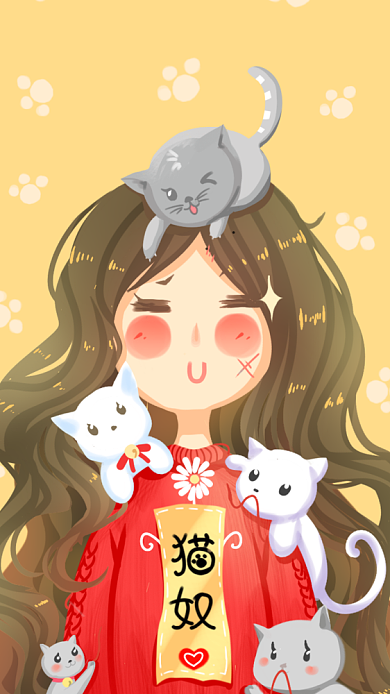唯美卡通可爱享受猫奴手机壁纸海报背景
