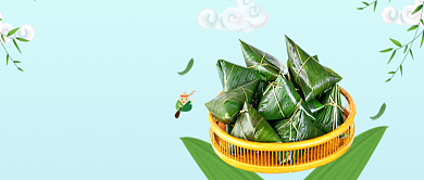 五月端午浅绿色背景粽子树叶新媒体配图背景