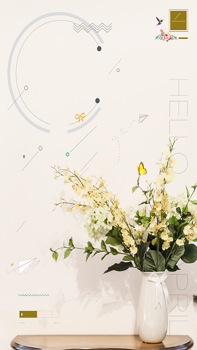 四月你好鲜花花瓶简约清新手机海报背景