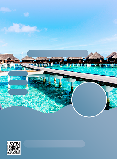 蓝色清新马尔代夫旅游促销海报模板背景