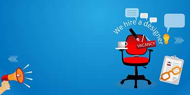 蓝色简约插画招兵买马招聘展板背景