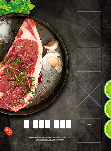 黑色杂志风餐饮美食牛排促销印刷海报背景
