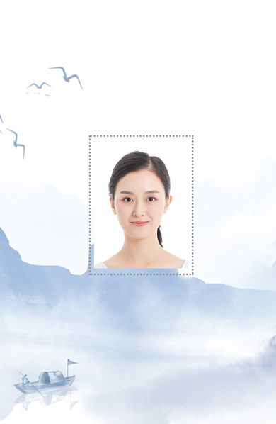 蓝色水墨画风格工作证背景