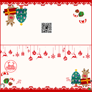 红色可爱插画圣诞节快乐贺卡模板背景