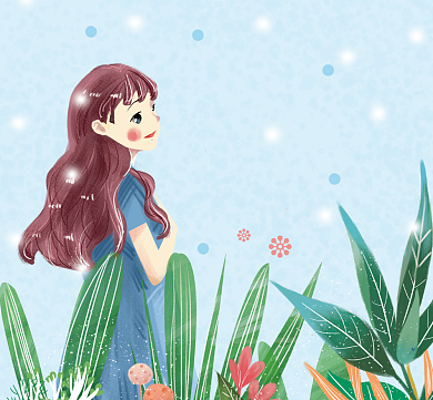 小清新手绘女孩多彩时光青春朋友圈封面背景
