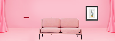 粉色调双十二双人沙发促销banner背景