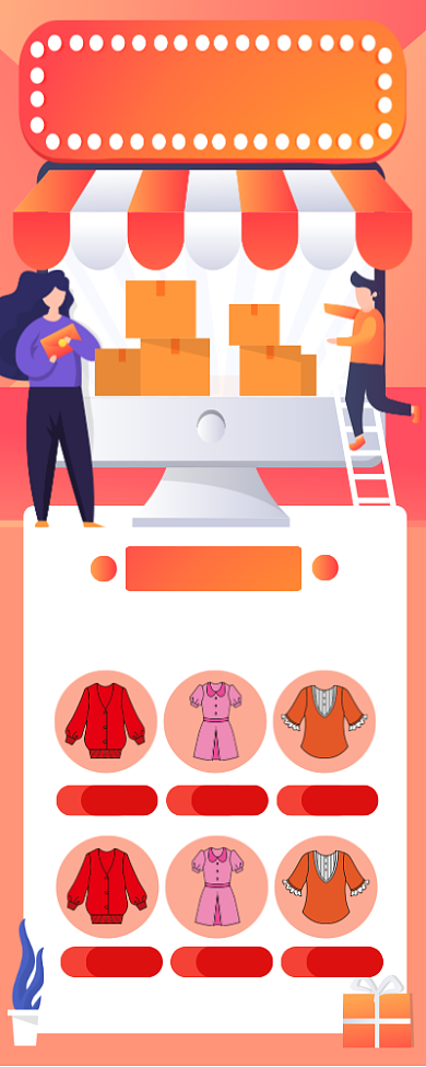扁平风年货大集服饰长图手机海报背景