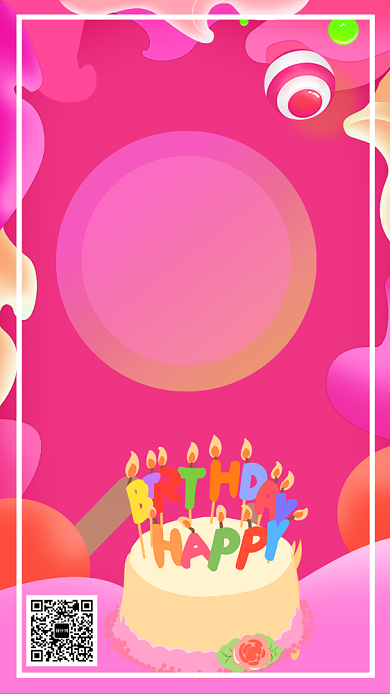 粉色手绘蛋糕画风生日手机海报背景