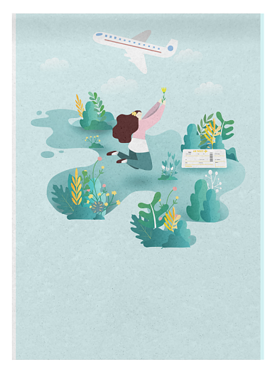 户外游宣传飞机蓝色清新卡通印刷海报背景