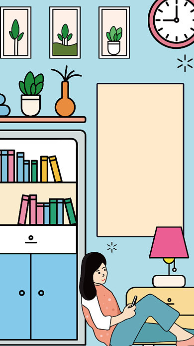 卡通插画书店宣传活动手机海报背景