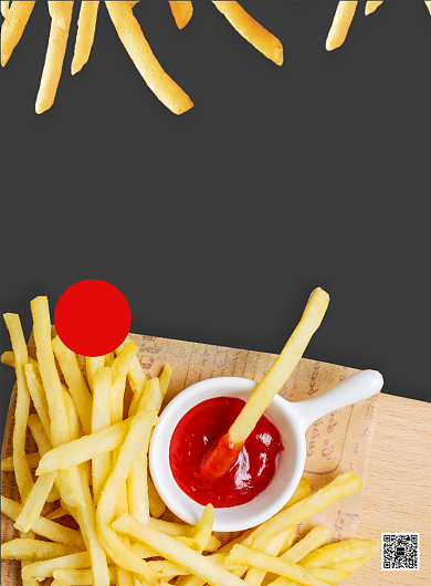 黑色黄色杂志风餐饮美食炸鸡薯条印刷海报背景